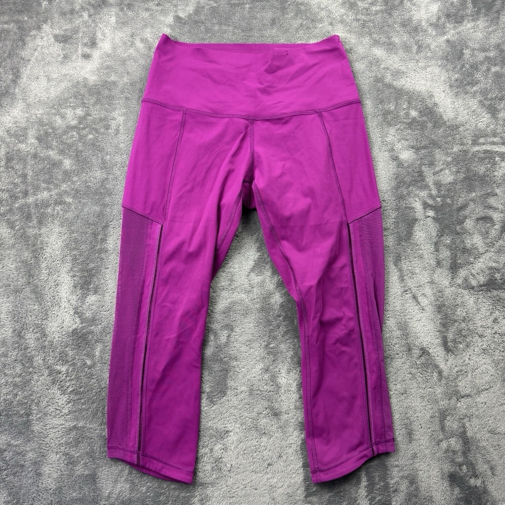 Lululemon Hot Like Agn Leggings Women Size 8 Purple Mesh Panel High Rise Cropped